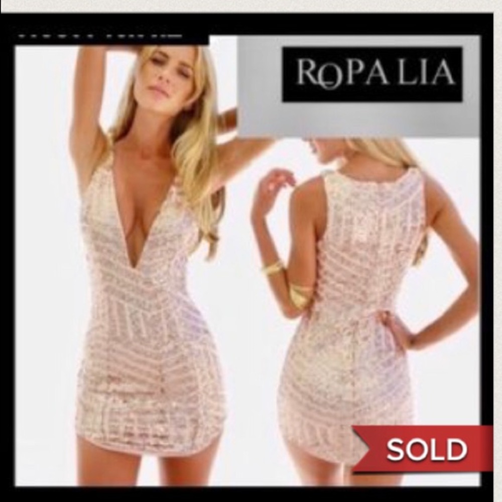 ROPALLA Sexy Gold Sequin Cocktail Dress - Picture 1 of 6